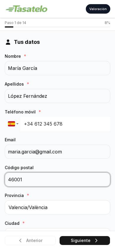 Tasatelo — Formulario de tasación remota