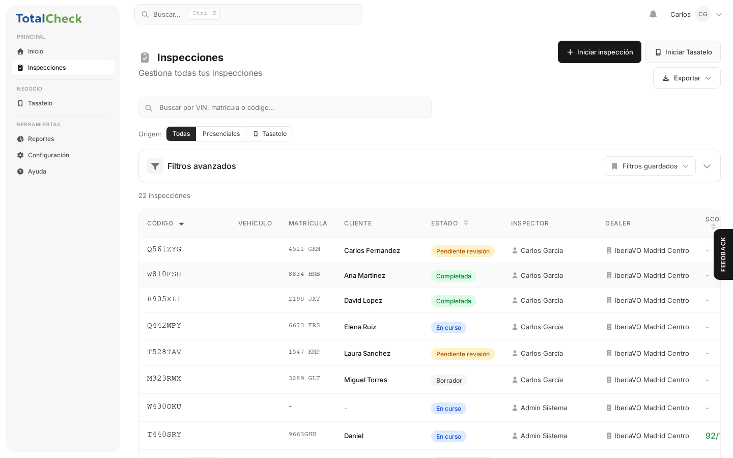 Lista de inspecciones — BMW, Mercedes, Audi y mas